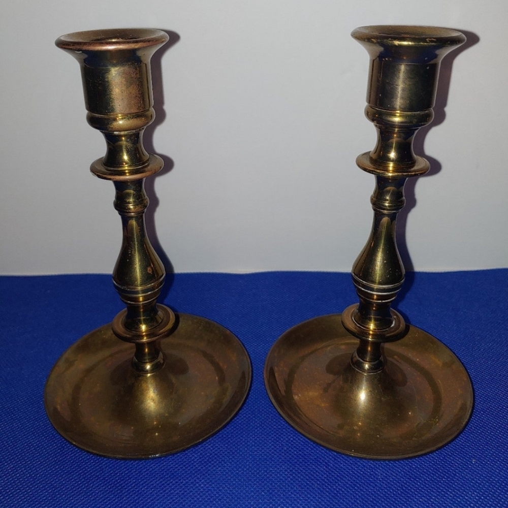 Pair Vintage Brass Candleholders